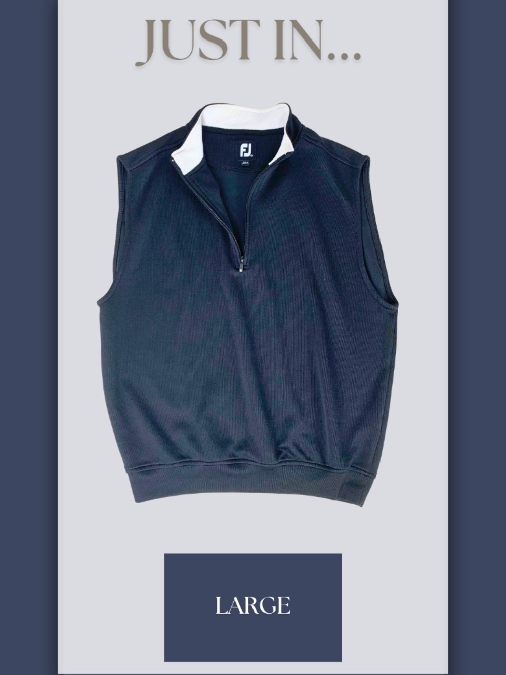FootJoy Men's Navy Quarter-Zip Golf Vest White Contrast Collar Preppy Athleisure
